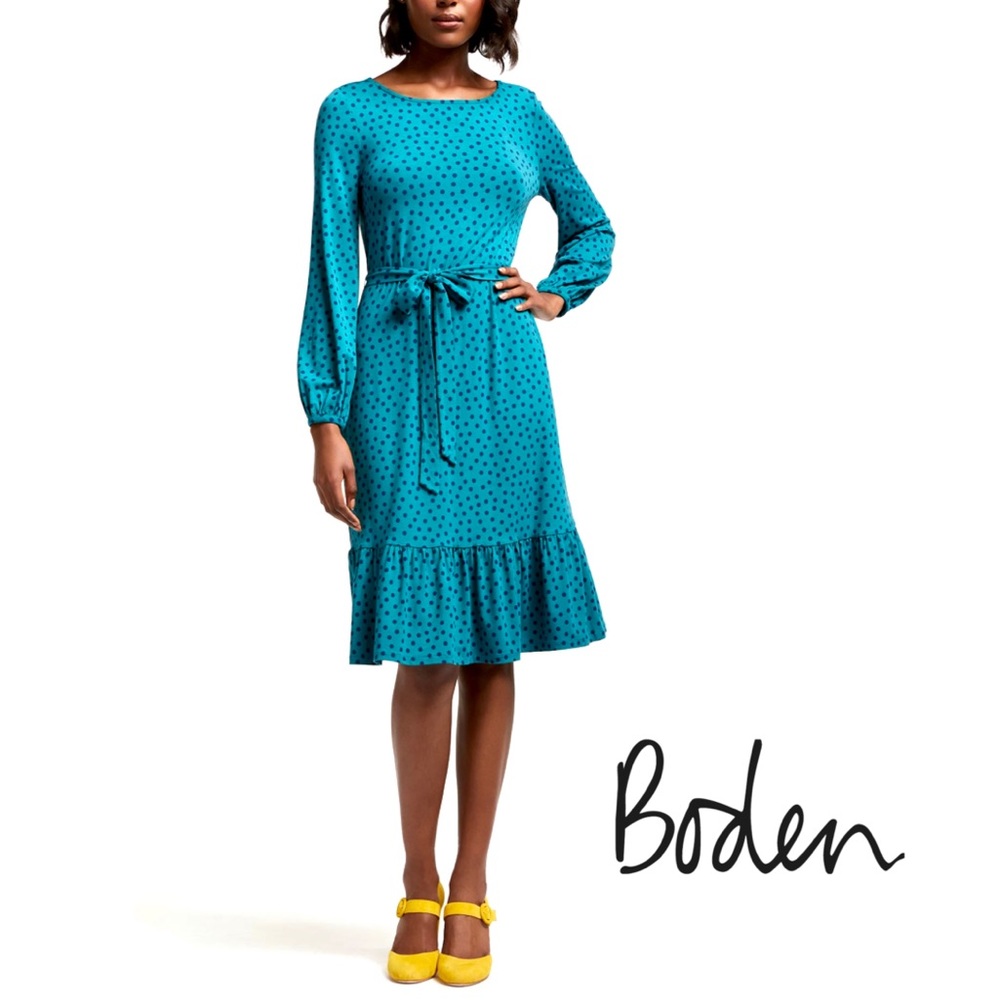Boden Teal Polka Dot Midi Dress
